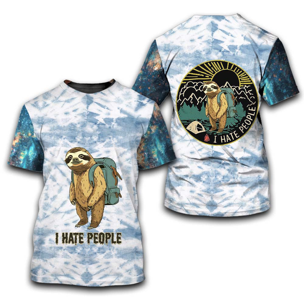 Camping Lazy Sloth I Hate People All Over Print Shirt