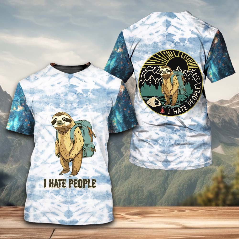 Camping Lazy Sloth I Hate People All Over Print Shirt