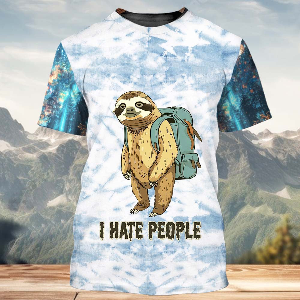 Camping Lazy Sloth I Hate People All Over Print Shirt
