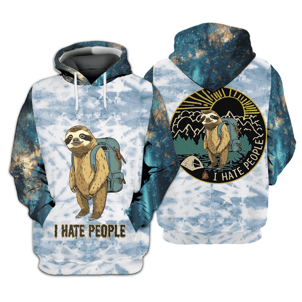 Camping Lazy Sloth I Hate People All Over Print Shirt