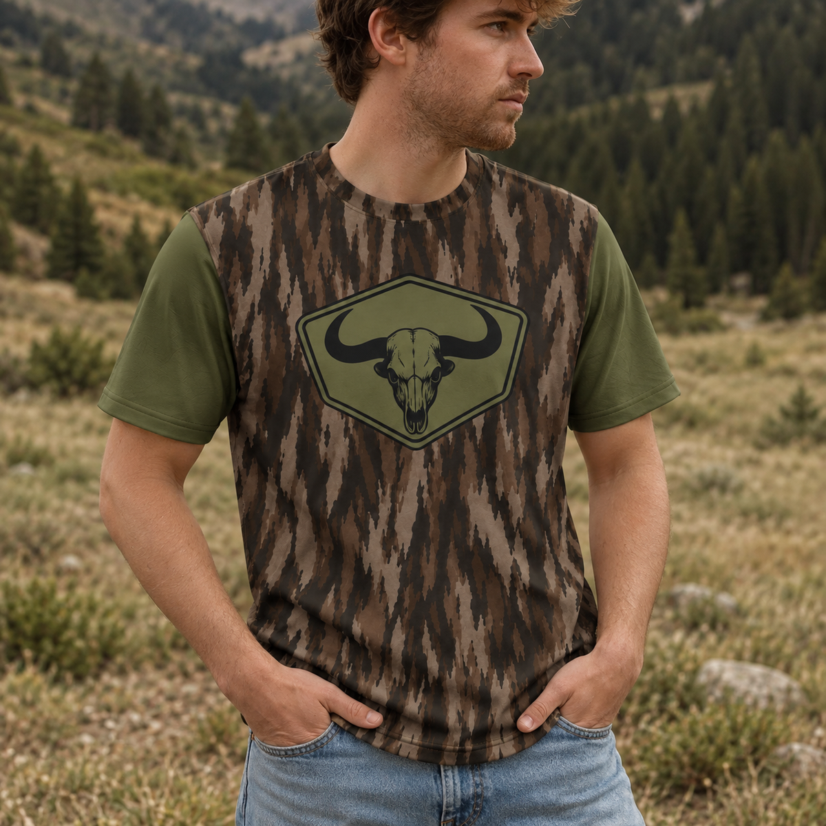 Bison Skull Hunting Tactical Camouflage All Over Print