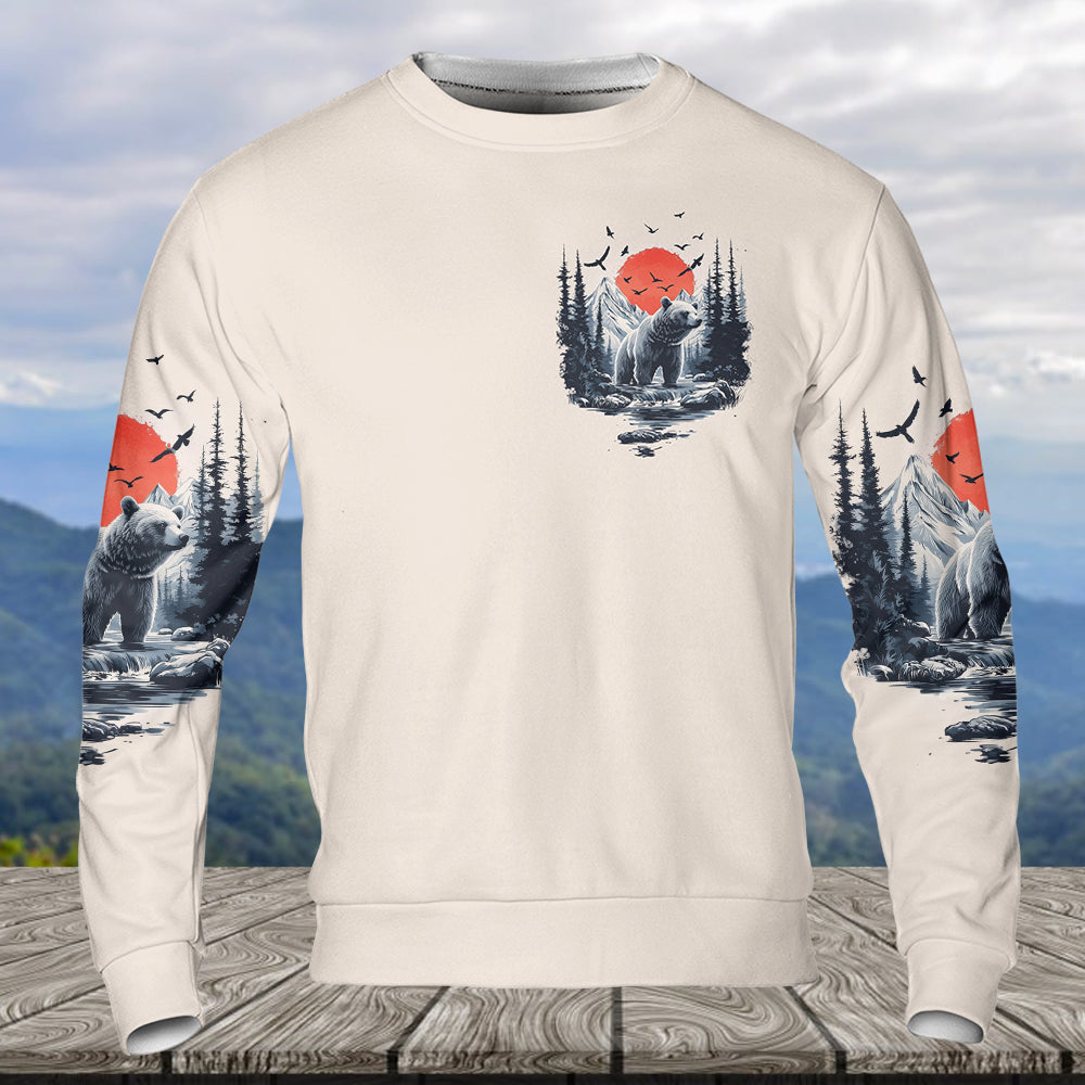 Into The Forest I Go Bear Red Sun All Over Print Shirt