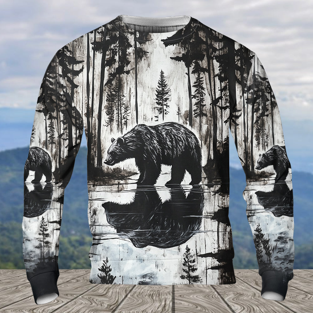 Bear Black And White Art All Over Print Shirt