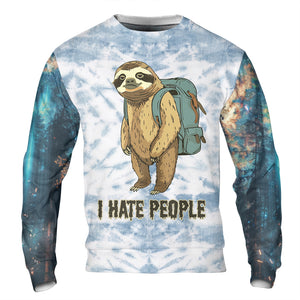 Camping Lazy Sloth I Hate People All Over Print Shirt