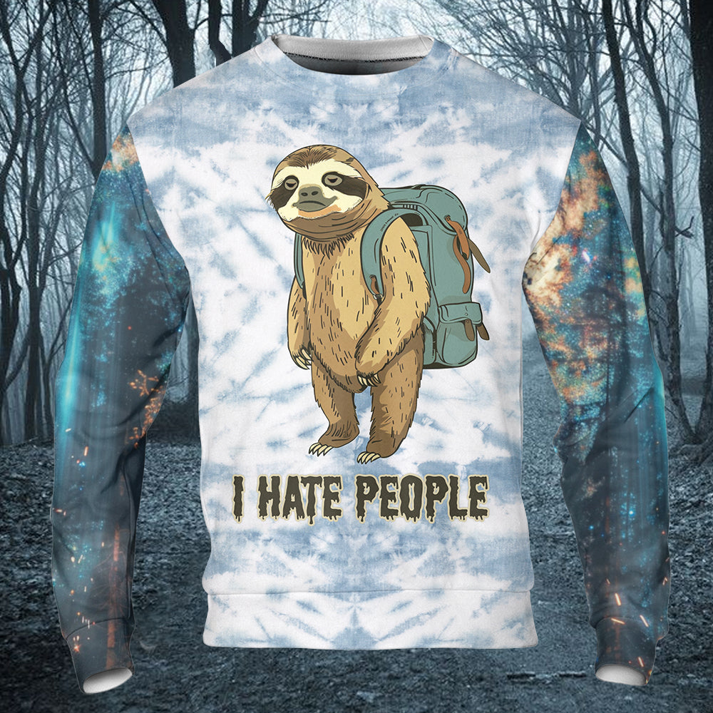Camping Lazy Sloth I Hate People All Over Print Shirt