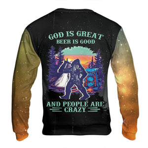 Camping God Is Great Beer Is Good and People Are Crazy All Over Print Shirt