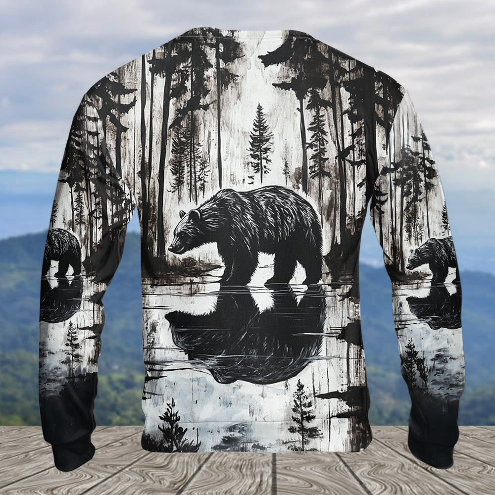 Bear Black And White Art All Over Print Shirt