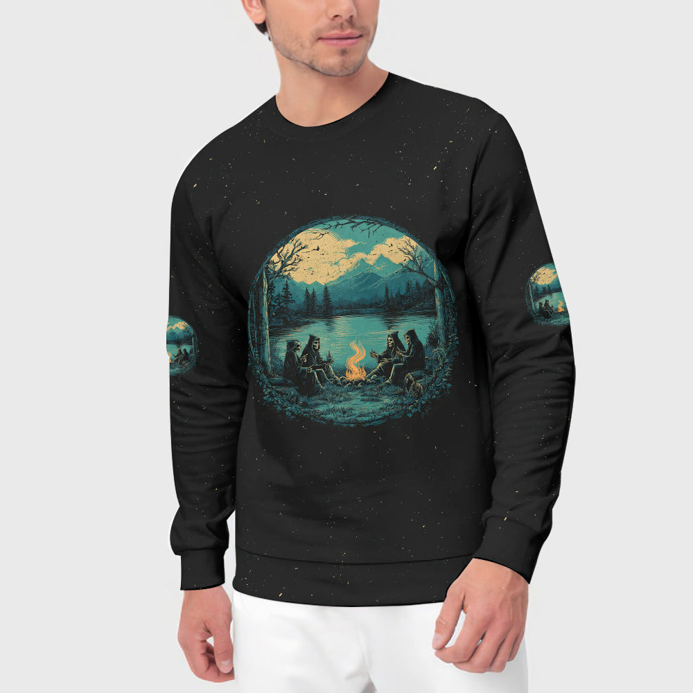 Skeleton Camping Crew – Spooky Vibes All Over Print Shirt