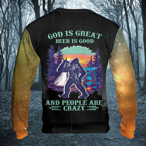 Camping God Is Great Beer Is Good and People Are Crazy All Over Print Shirt