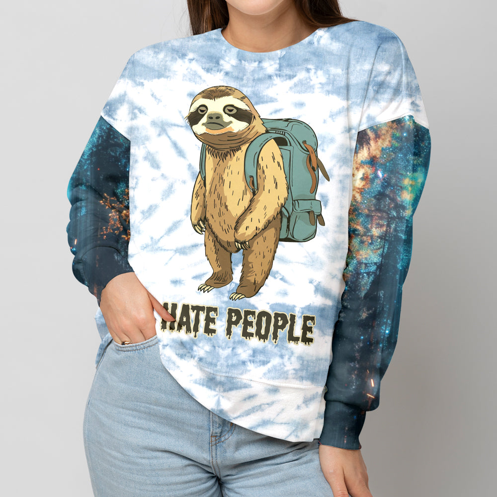 Camping Lazy Sloth I Hate People All Over Print Shirt