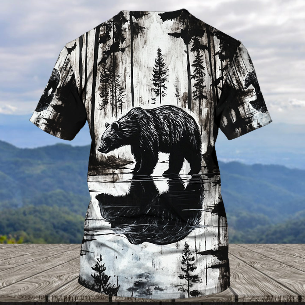 Bear Black And White Art All Over Print Shirt