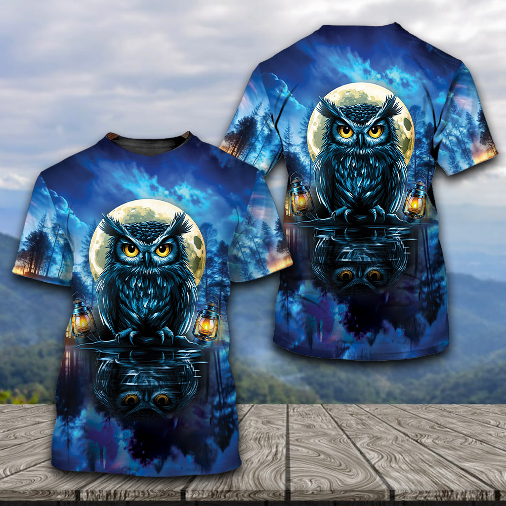Owl In Dark Night Fantasy Art All Over Print Shirt