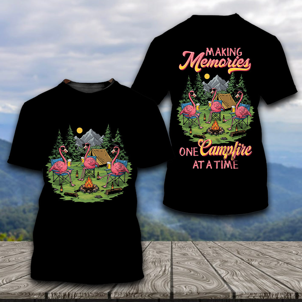 Funny Flamingo Making Memories Campfire All Over Print Shirt