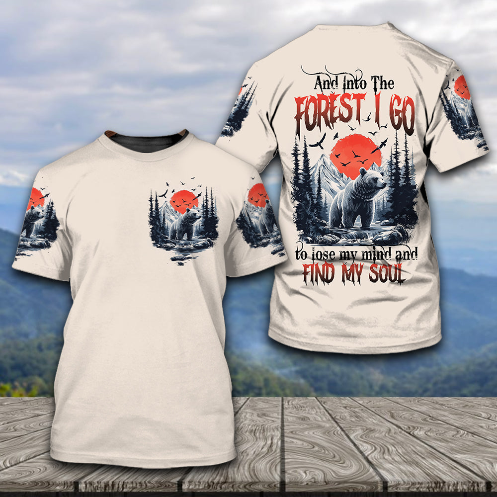 Into The Forest I Go Bear Red Sun All Over Print Shirt
