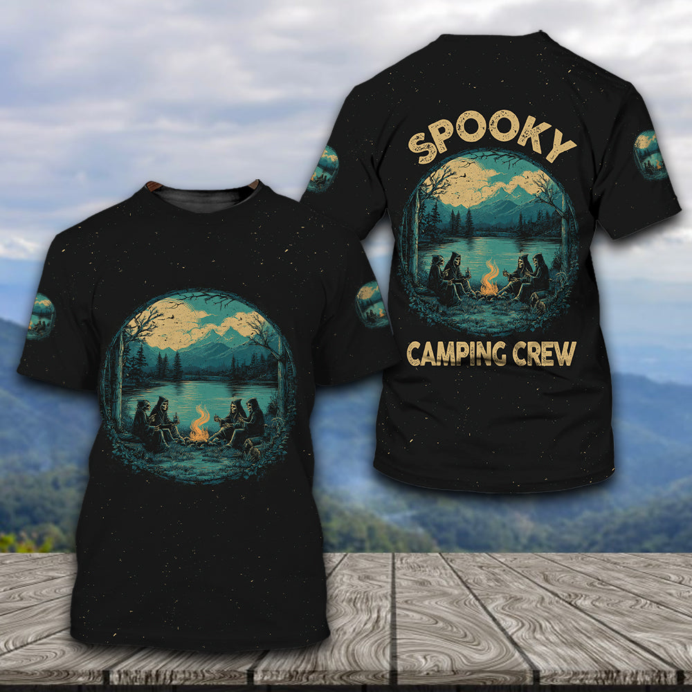 Skeleton Camping Crew – Spooky Vibes All Over Print Shirt
