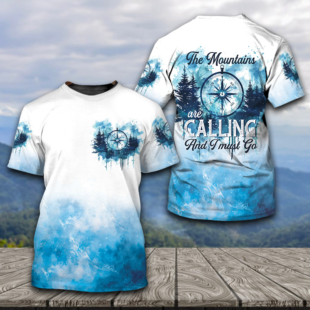 Compass The Mountains Are Calling And I Must Go All Over Print Shirt