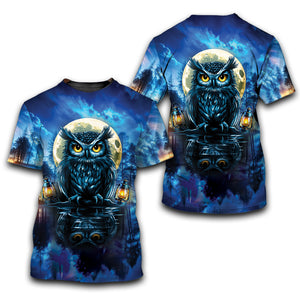 Owl In Dark Night Fantasy Art All Over Print Shirt