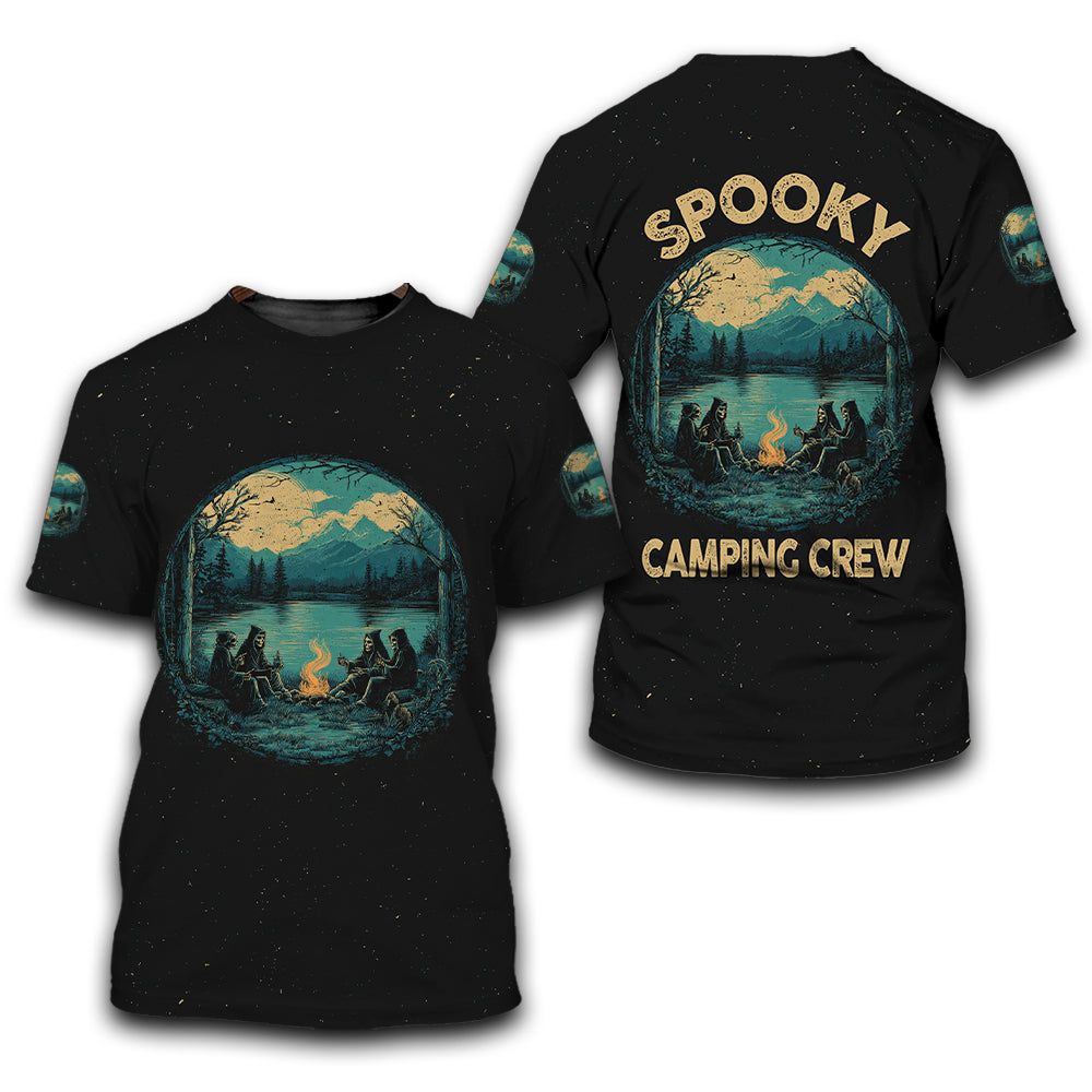 Skeleton Camping Crew – Spooky Vibes All Over Print Shirt