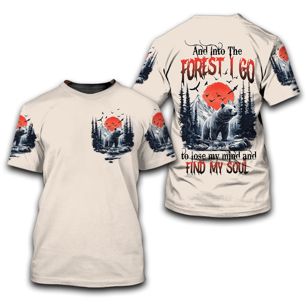 Into The Forest I Go Bear Red Sun All Over Print Shirt