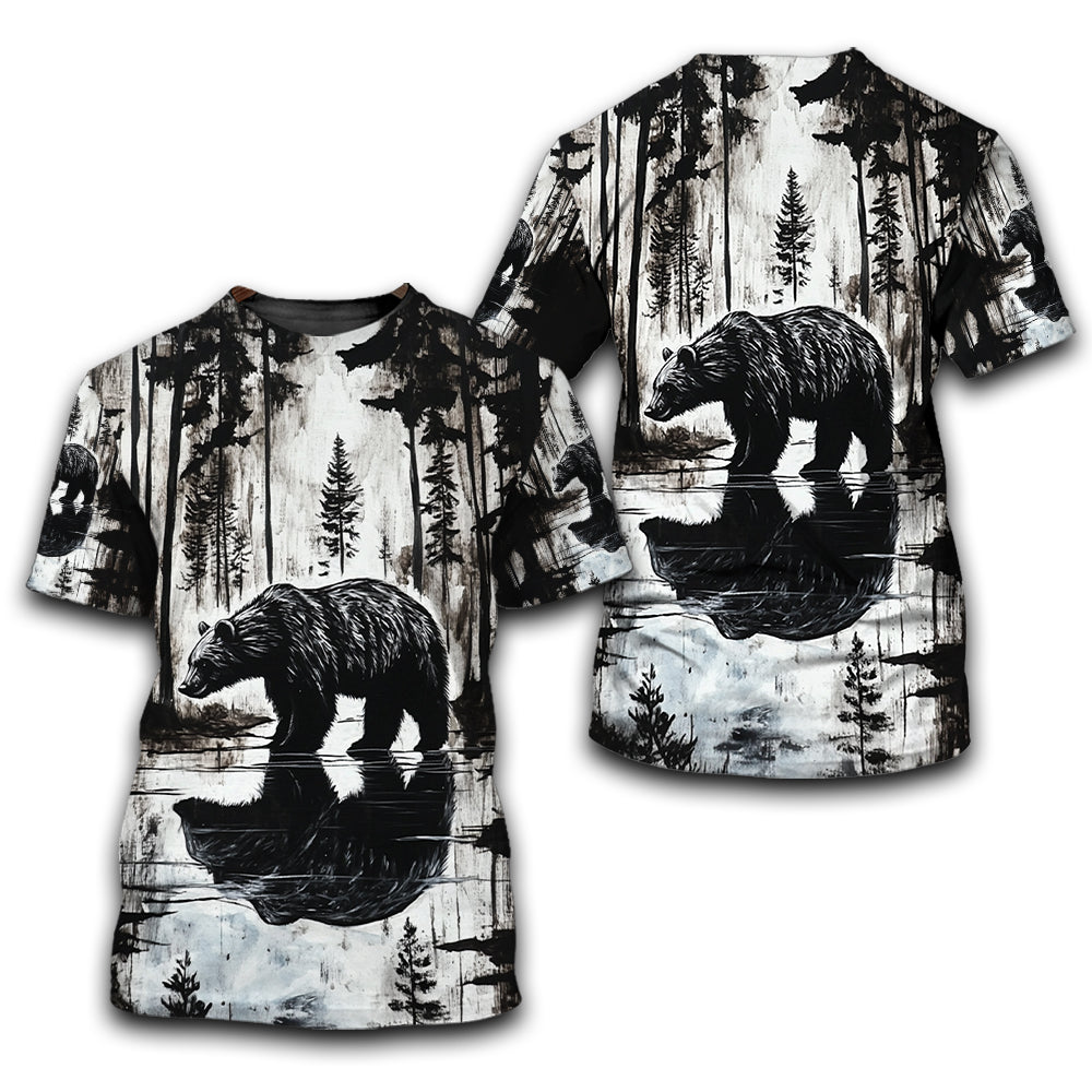 Bear Black And White Art All Over Print Shirt