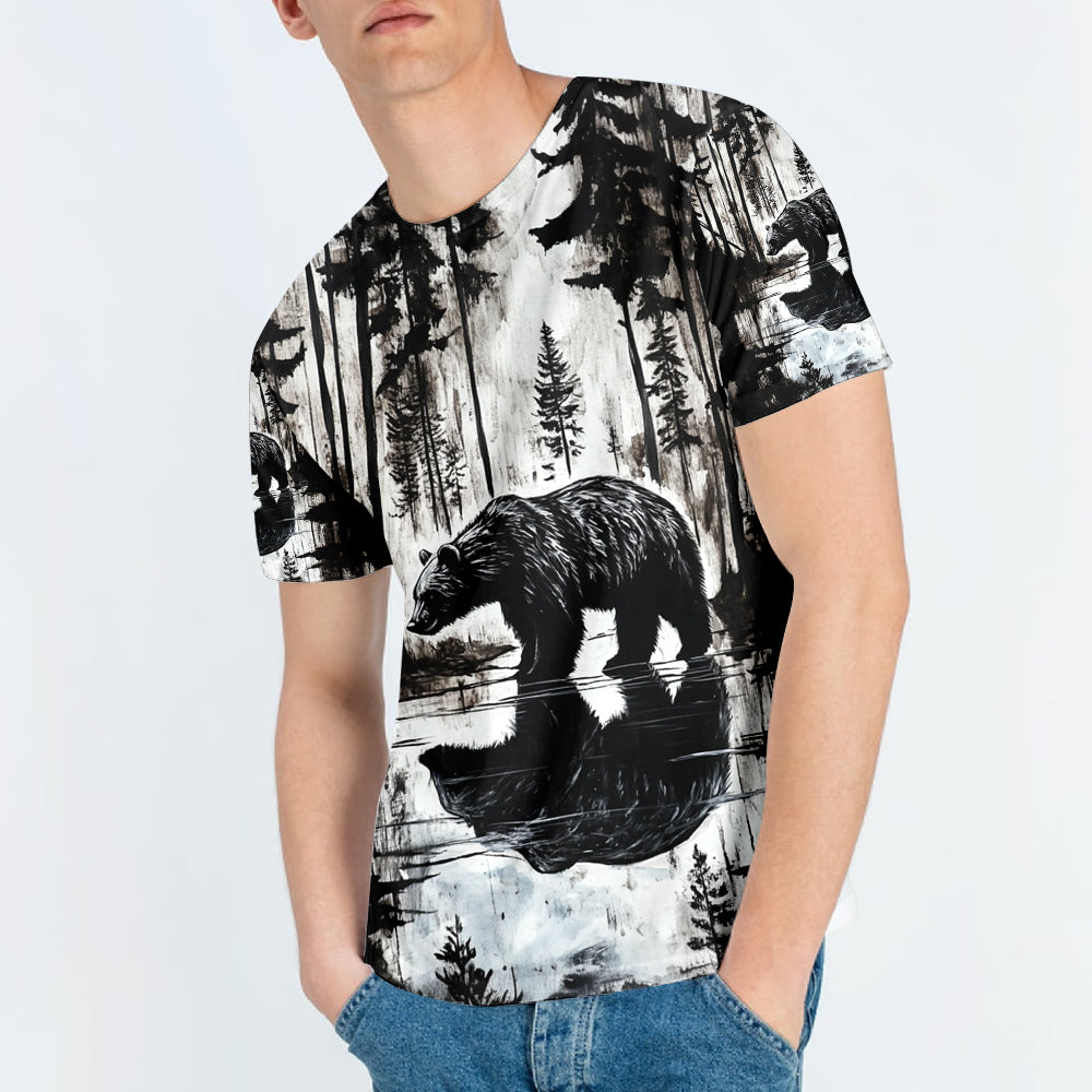 Bear Black And White Art All Over Print Shirt