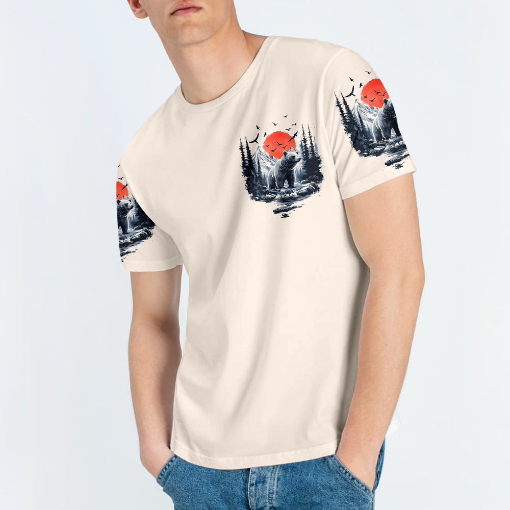 Into The Forest I Go Bear Red Sun All Over Print Shirt
