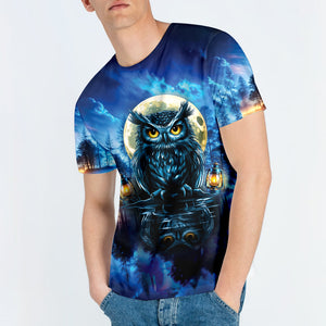 Owl In Dark Night Fantasy Art All Over Print Shirt