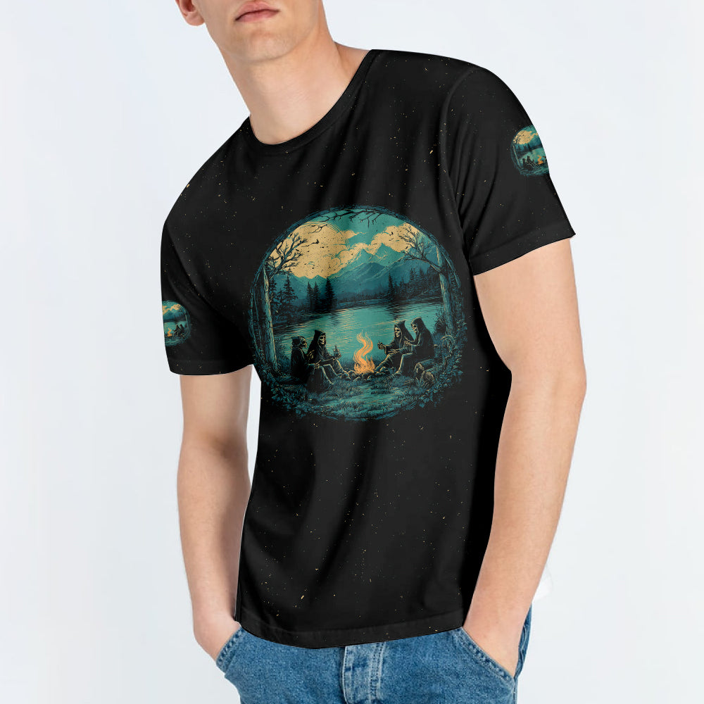 Skeleton Camping Crew – Spooky Vibes All Over Print Shirt