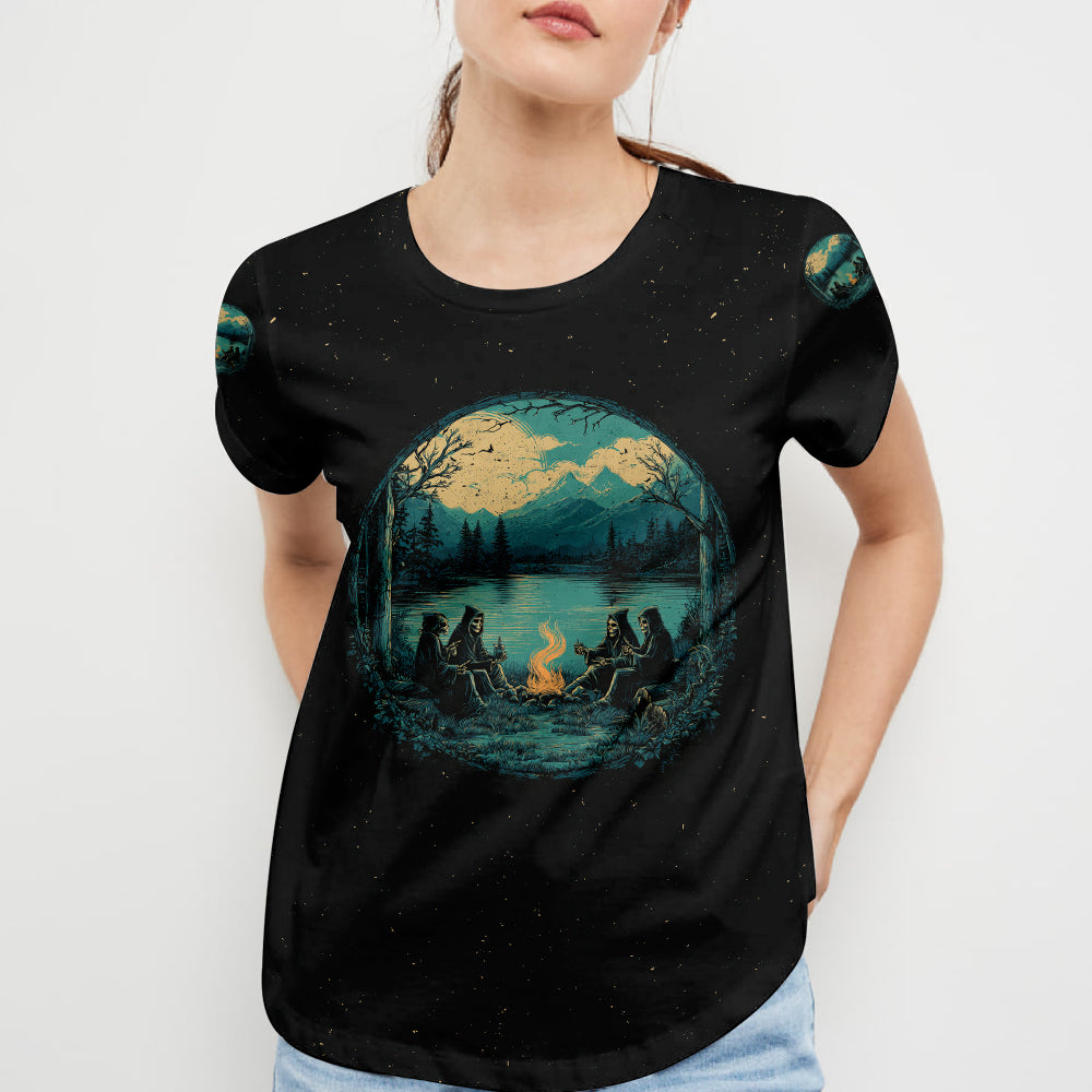 Skeleton Camping Crew – Spooky Vibes All Over Print Shirt