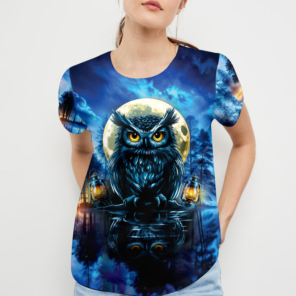 Owl In Dark Night Fantasy Art All Over Print Shirt