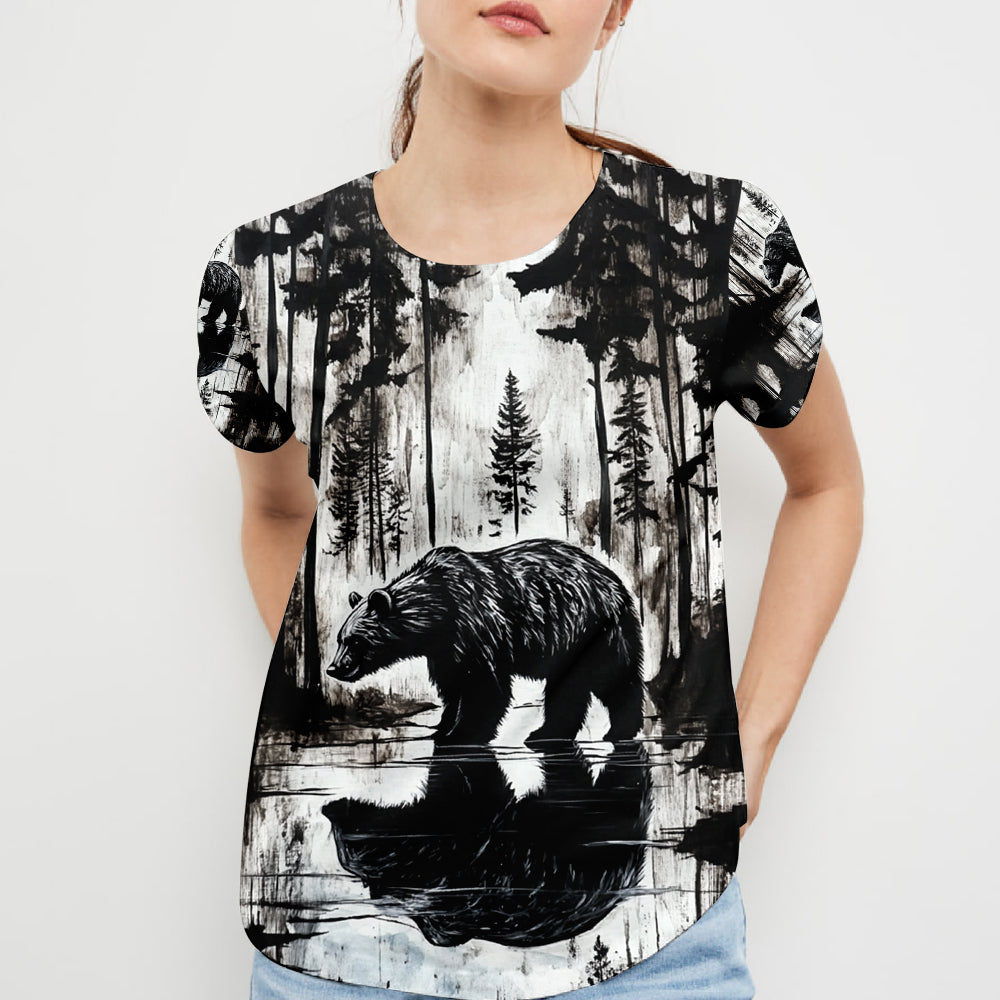 Bear Black And White Art All Over Print Shirt