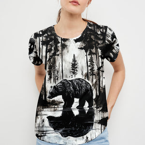 Bear Black And White Art All Over Print Shirt
