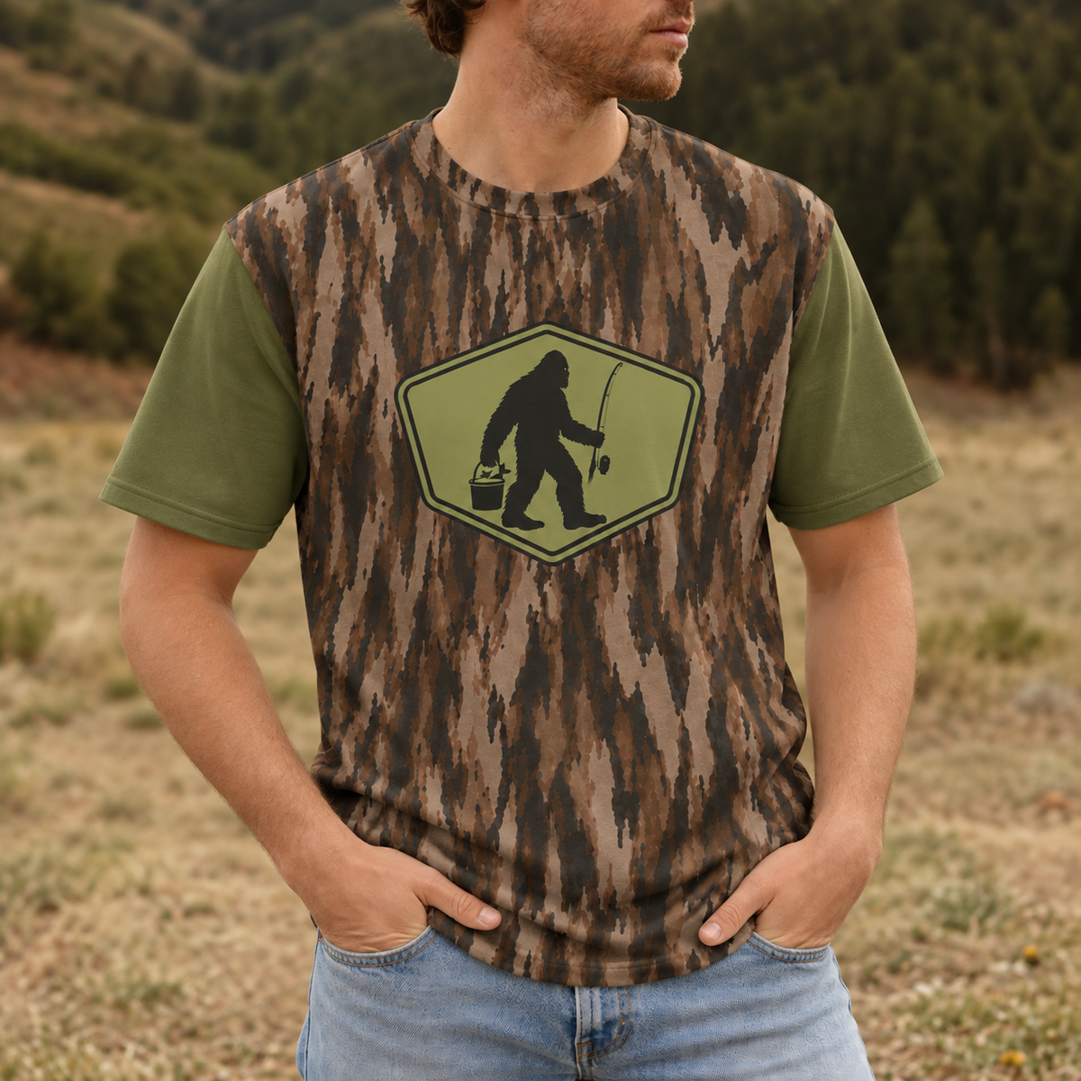 Bigfoot Fishing Camo All Over Print