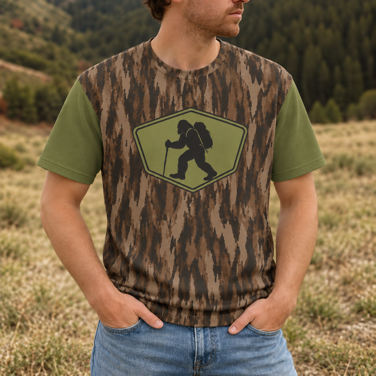Bigfoot Hiking Funny Camo All Over Print
