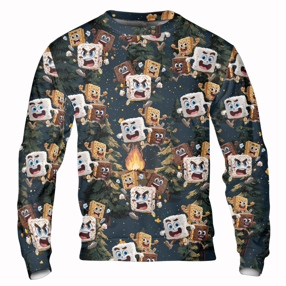 Chocolate and Cracker Chasing Marshmallow Camping All Over Print Shirt
