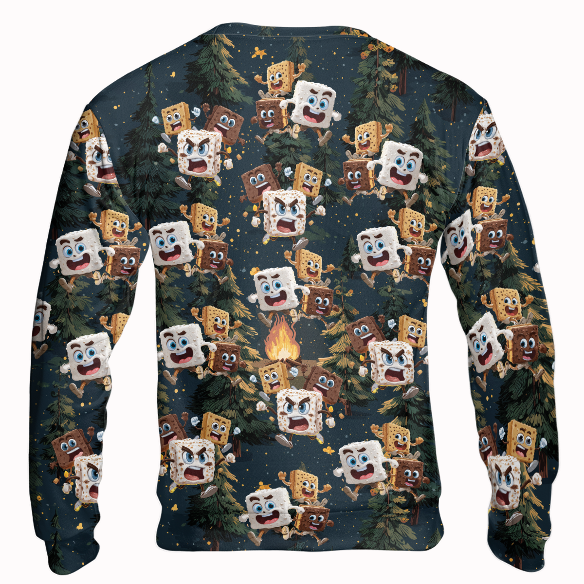 Chocolate and Cracker Chasing Marshmallow Camping All Over Print Shirt