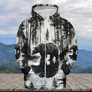 Bear Black And White Art All Over Print Shirt