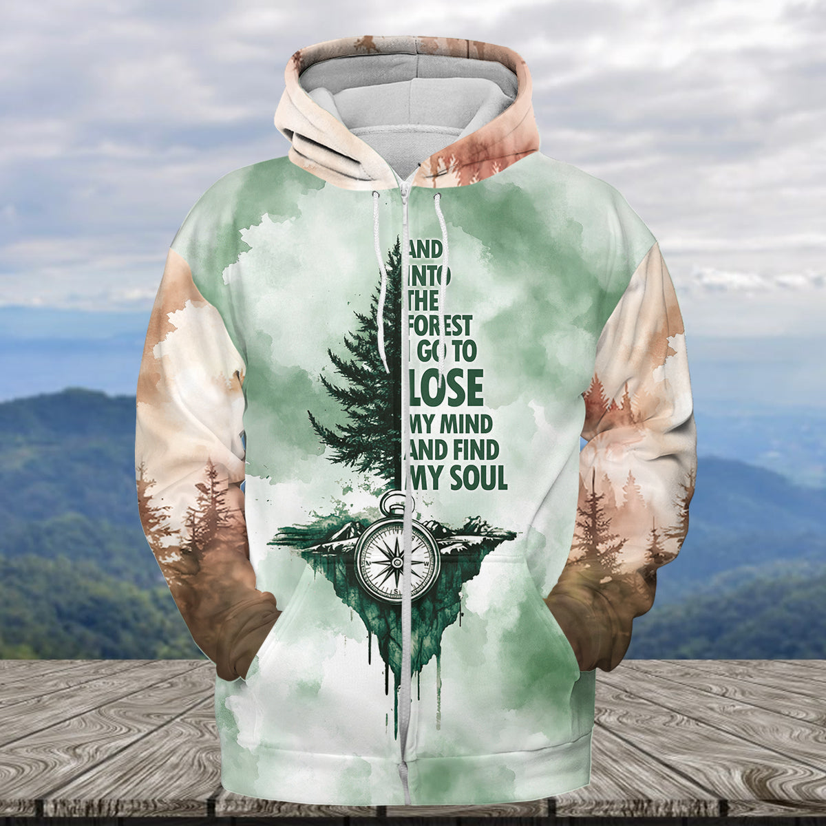 Into The Forest I Go Green Compass All Over Print Shirt