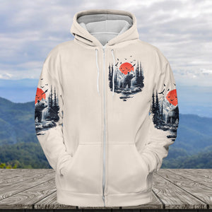 Into The Forest I Go Bear Red Sun All Over Print Shirt