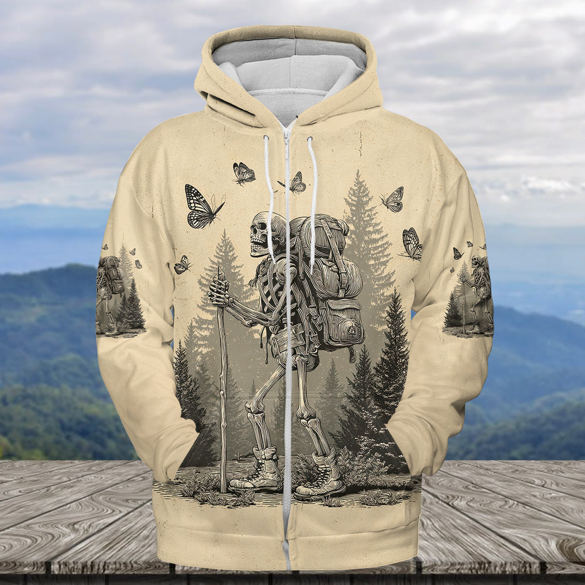 Skeleton Wanderer Vintage Hiking All Over Print Shirt
