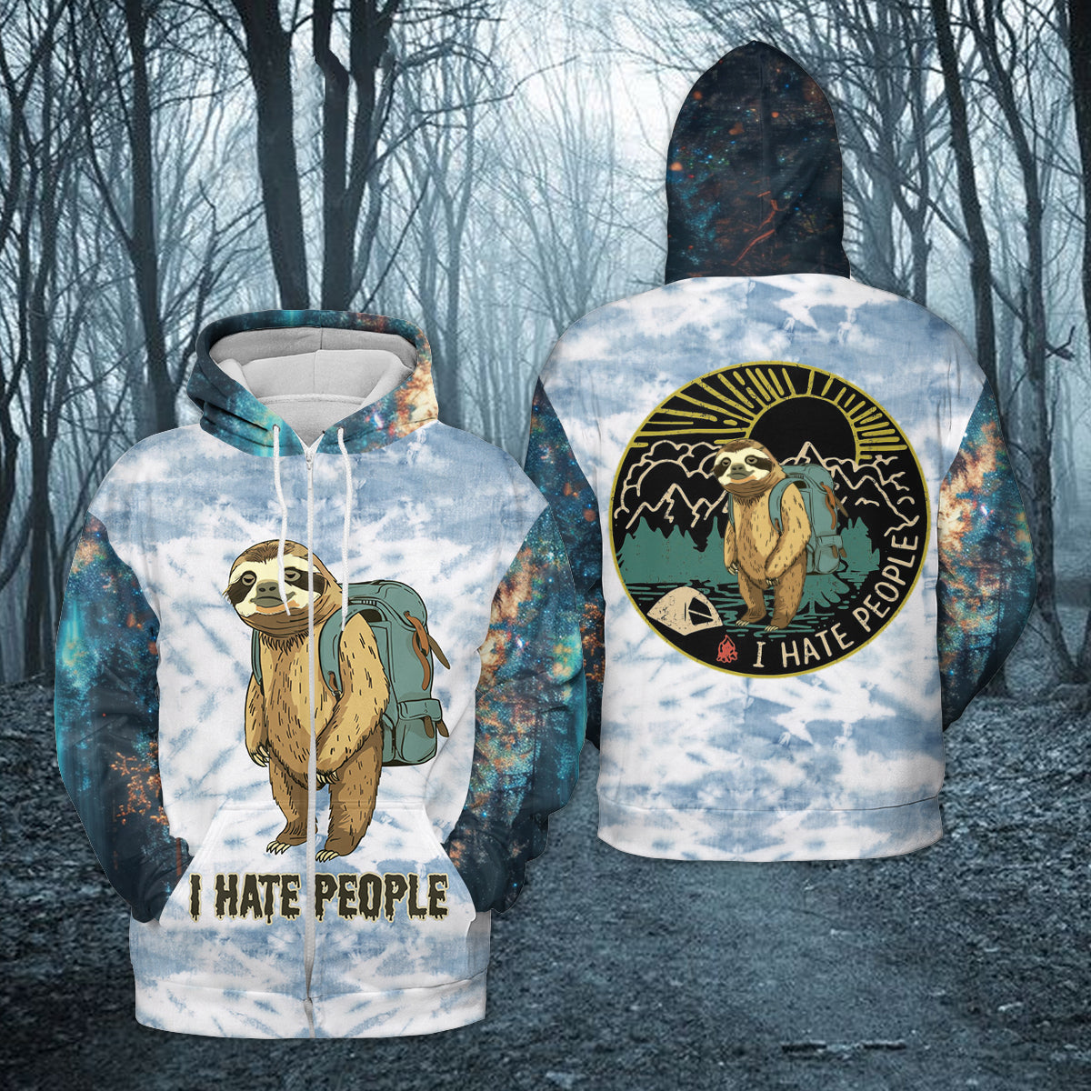 Camping Lazy Sloth I Hate People All Over Print Shirt