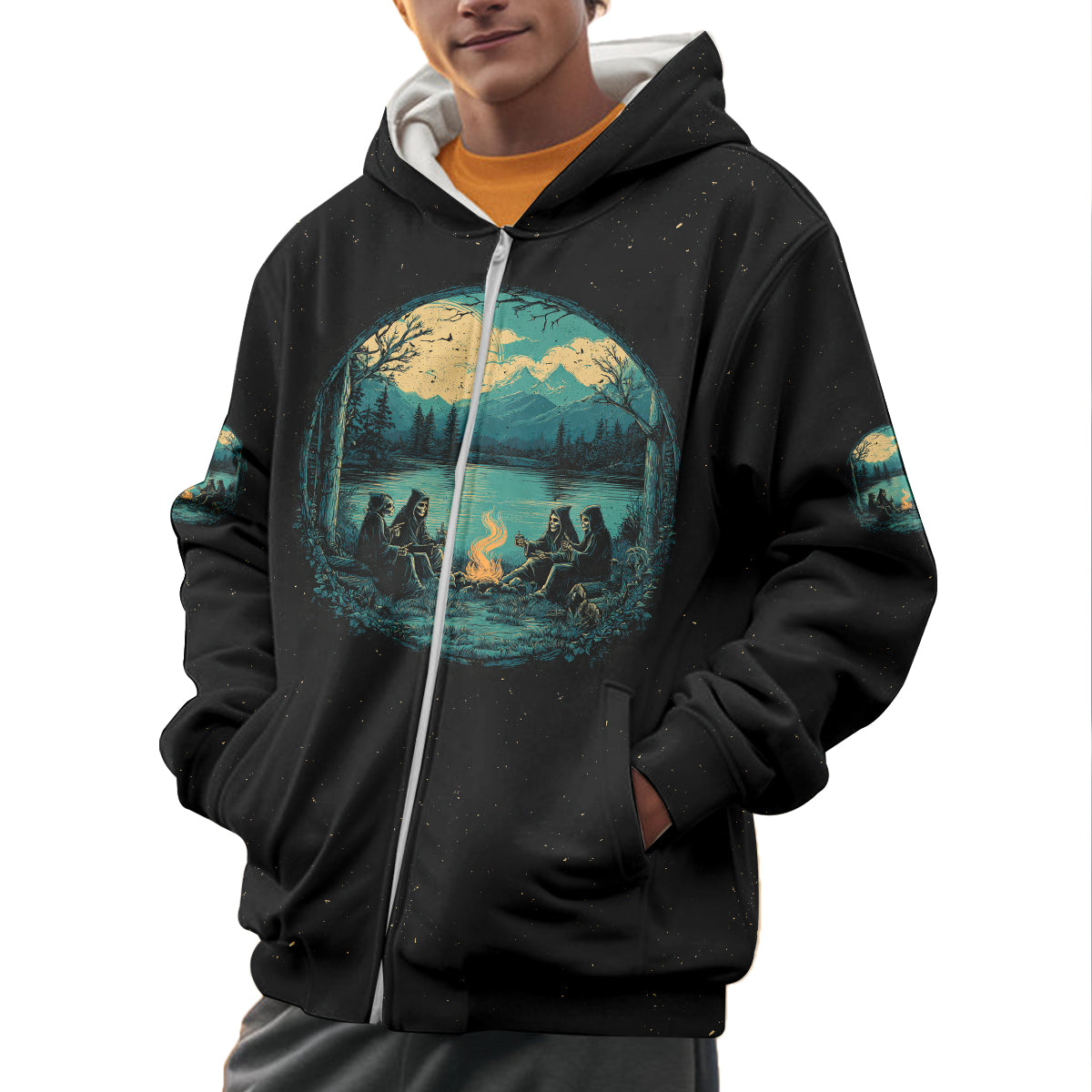 Skeleton Camping Crew – Spooky Vibes All Over Print Shirt