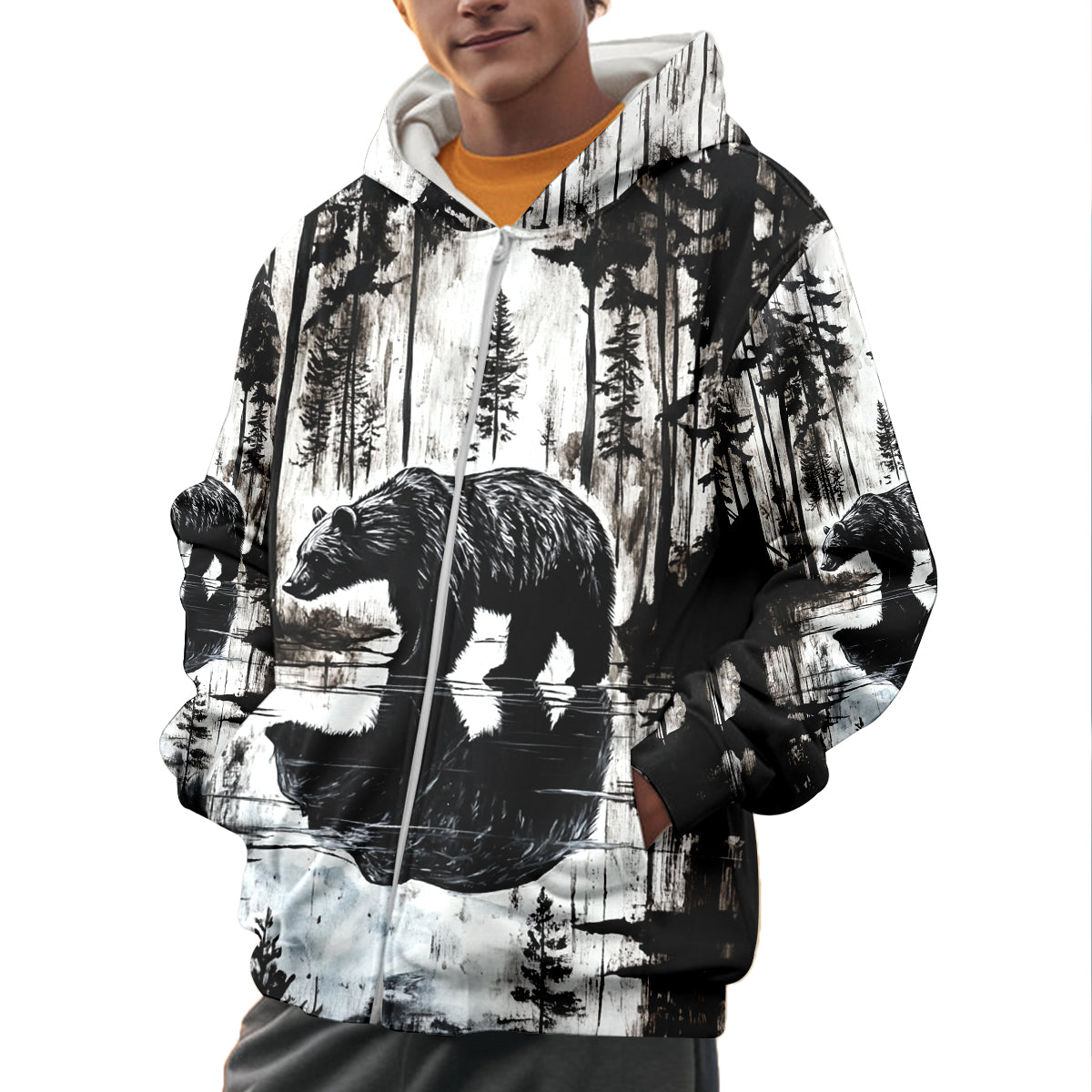 Bear Black And White Art All Over Print Shirt