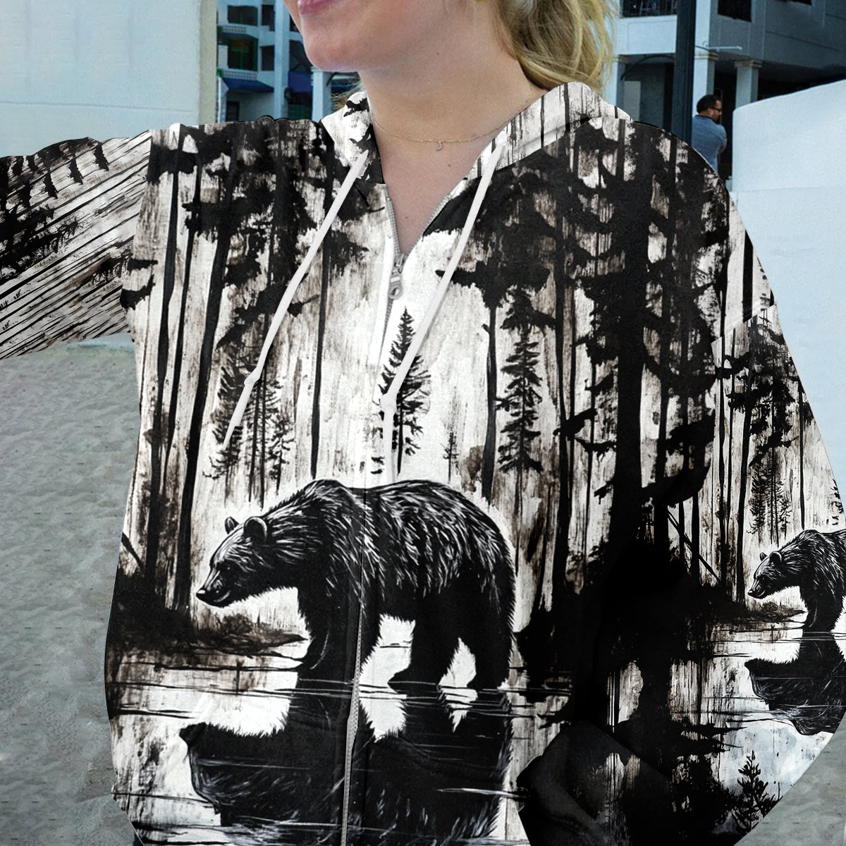 Bear Black And White Art All Over Print Shirt
