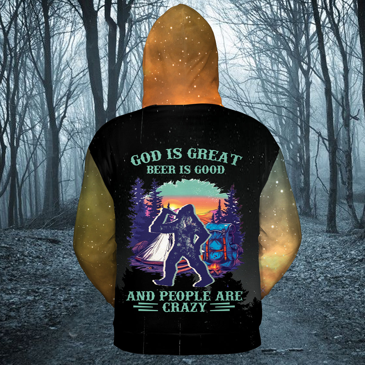Camping God Is Great Beer Is Good and People Are Crazy All Over Print Shirt