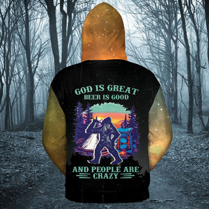 Camping God Is Great Beer Is Good and People Are Crazy All Over Print Shirt